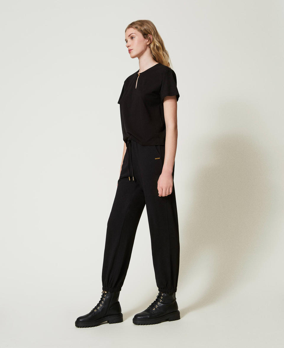 Twin Set Pantaloni Joggers In Felpa Con Raso