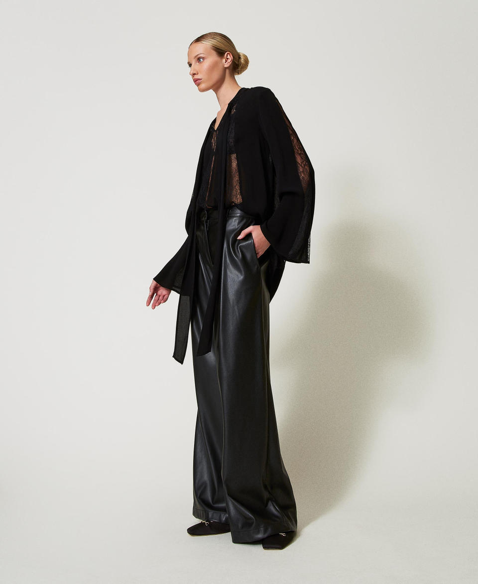 Twin Set Pantaloni Wide Leg Effetto Pelle