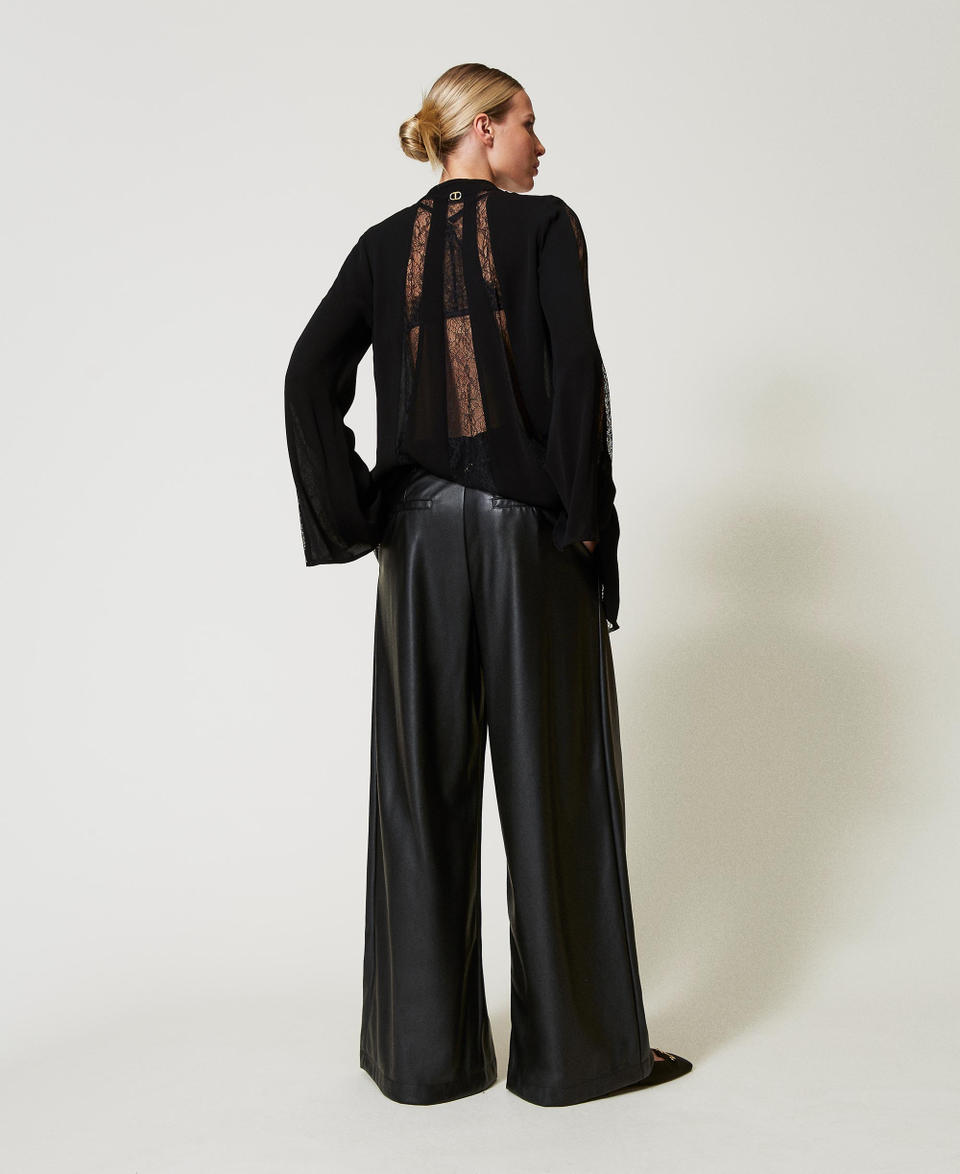 Twin Set Pantaloni Wide Leg Effetto Pelle