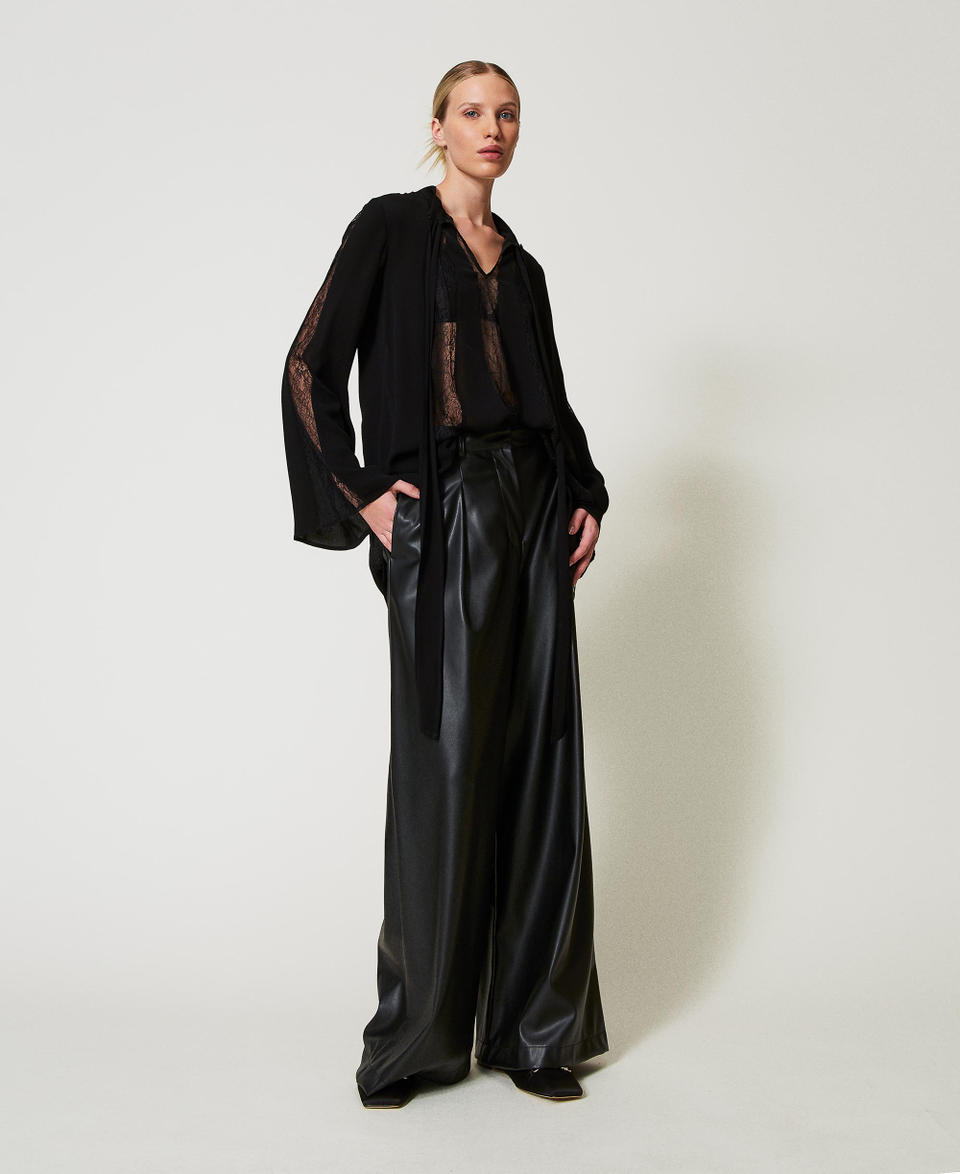 Twin Set Pantaloni wide leg effetto pelle