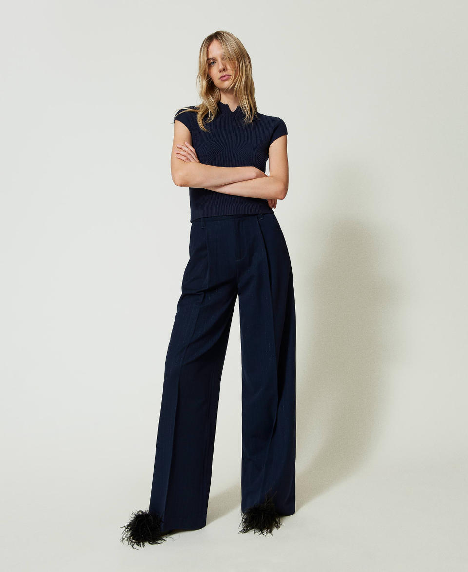 Twin Set Pantaloni wide leg gessati lurex