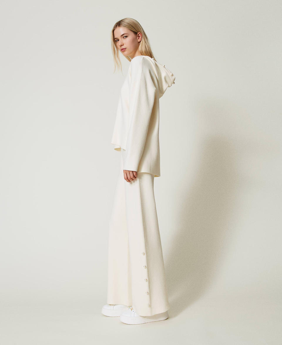 Twin Set Pantaloni Wide Leg In Maglia Con Perle