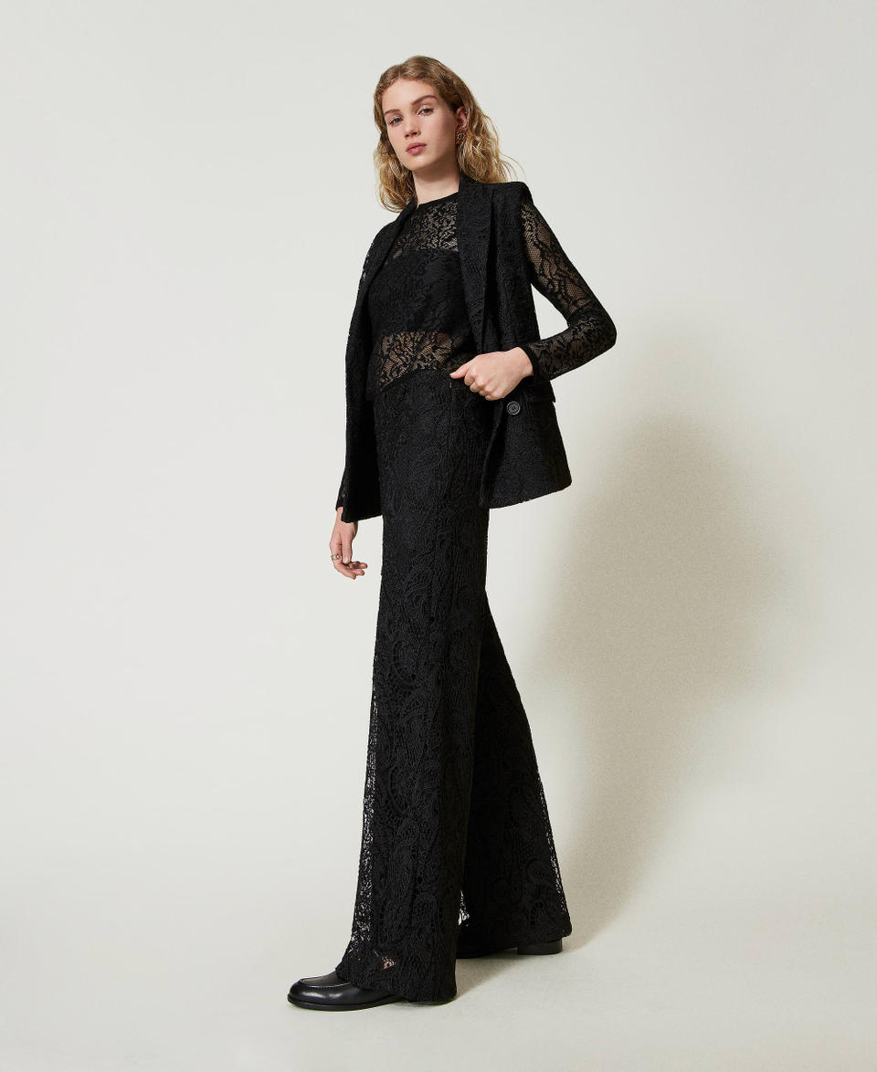 Twin Set Pantaloni Wide Leg In Pizzo Macramè