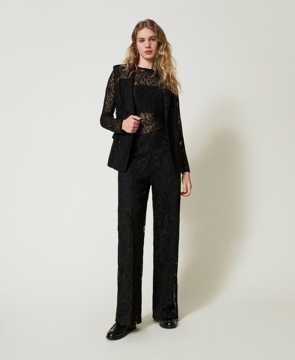 Twin Set Pantaloni wide leg in pizzo macramè