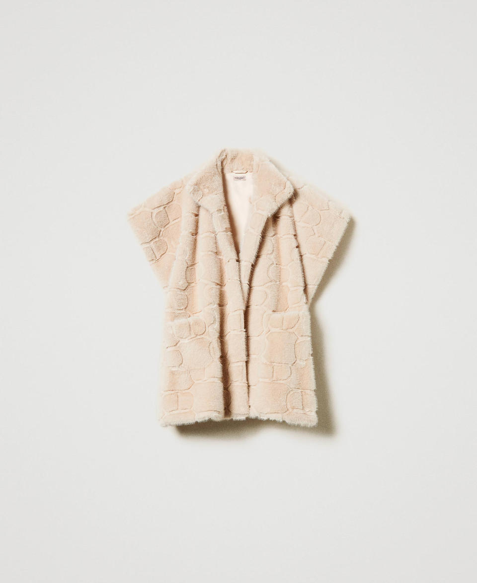 Twin Set Poncho In Faux Fur Con Logo