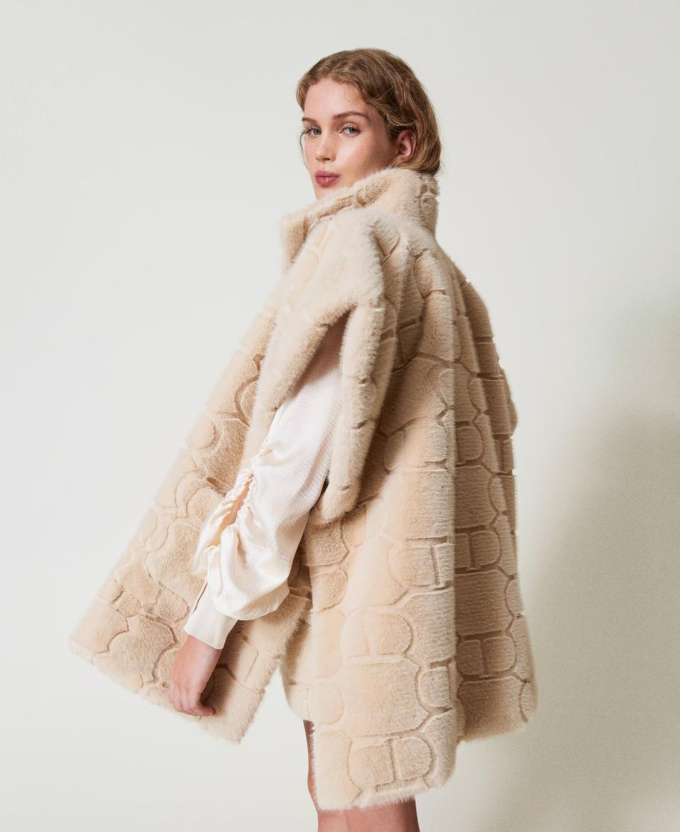 Twin Set Poncho In Faux Fur Con Logo