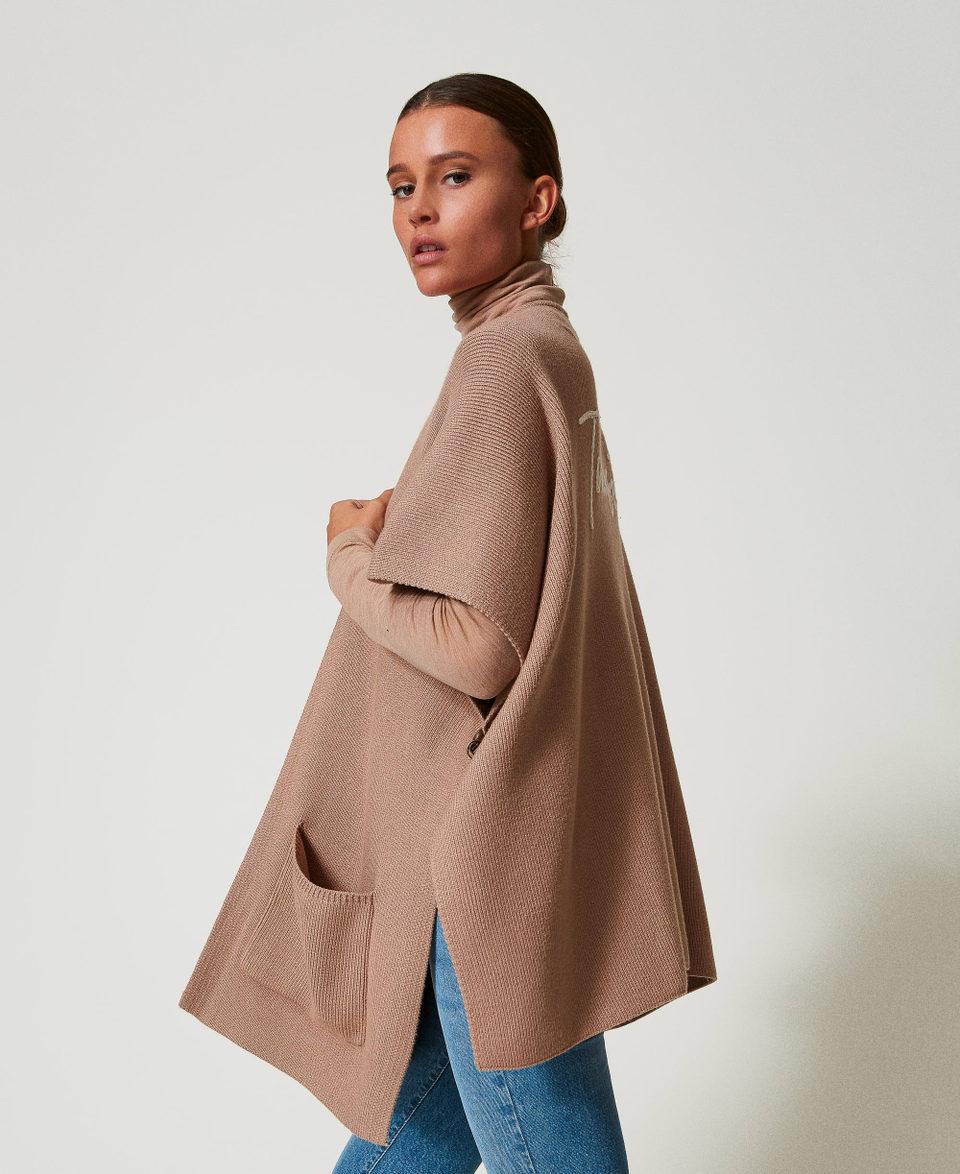 Twin Set Poncho In Maglia Con Ricamo Logo