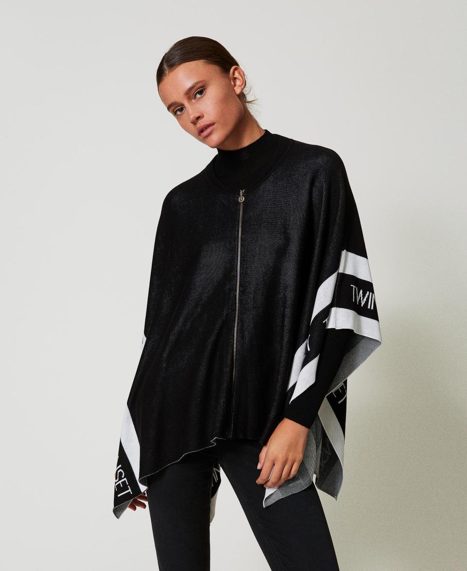 Twin Set Poncho In Maglia Jacquard Con Logo