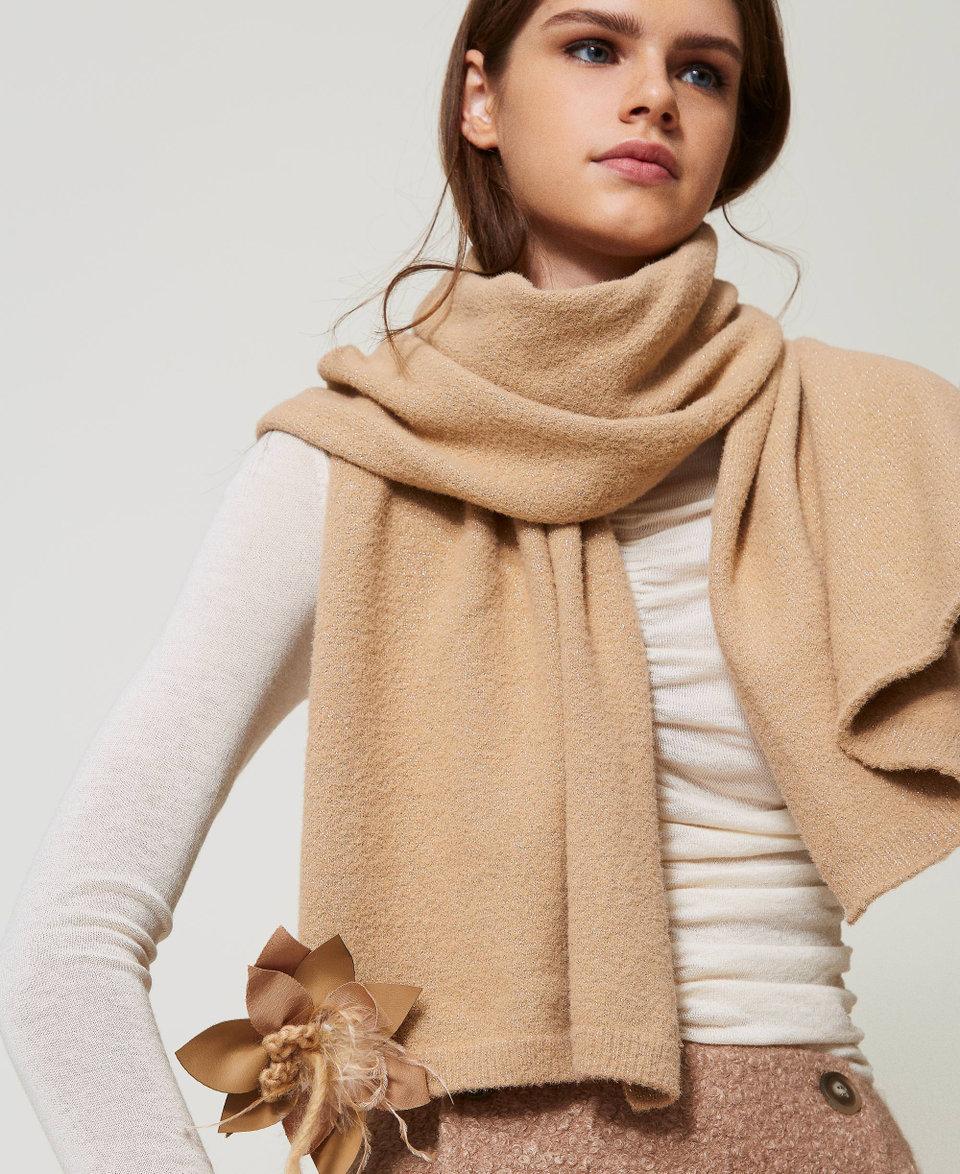 Twin Set Sciarpa In Maglia Con Spilla A Fiore