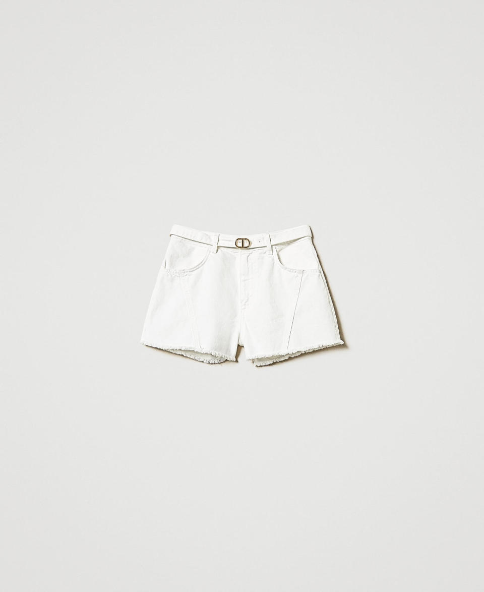 Twin Set Shorts In White Bull Con Cintura Oval T