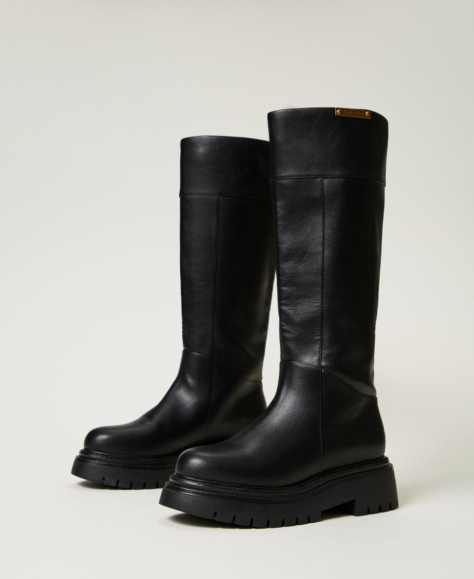 Twin Set Stivali Alti Con Targhetta Logo