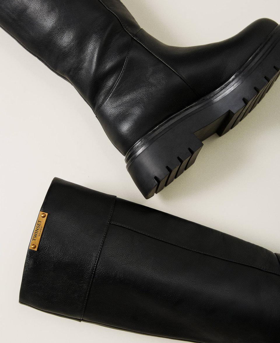 Twin Set Stivali Alti Con Targhetta Logo