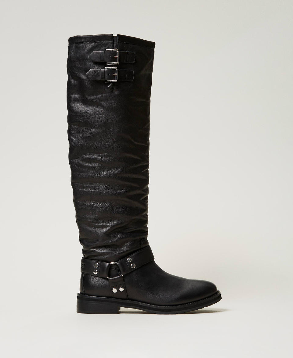 Twin Set Stivali Alti 'Darcy' In Pelle Con Cinturini