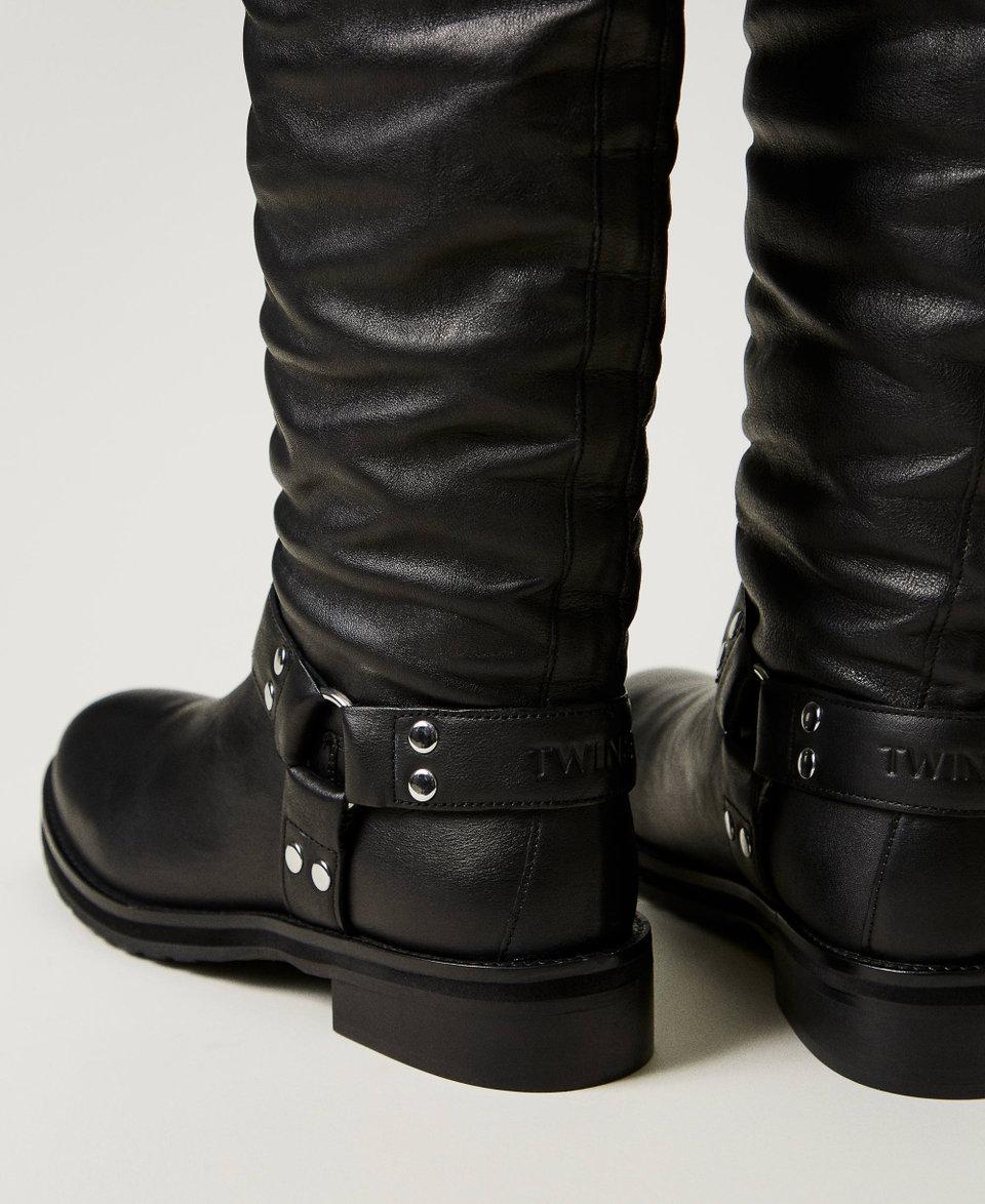 Twin Set Stivali Alti 'Darcy' In Pelle Con Cinturini