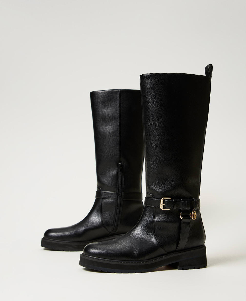 Twin Set Stivali Biker In Pelle Con Oval T