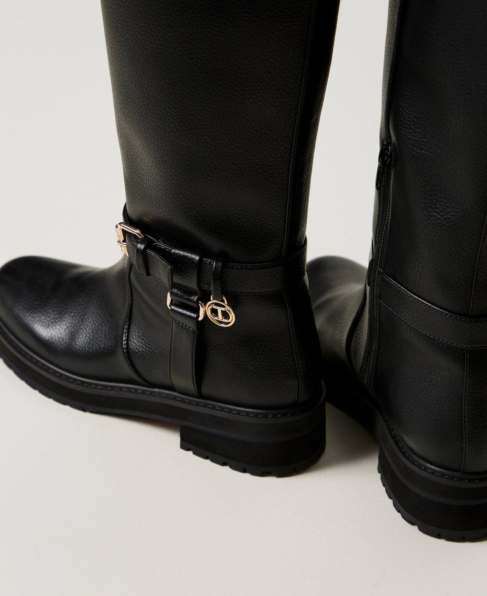 Twin Set Stivali Biker In Pelle Con Oval T