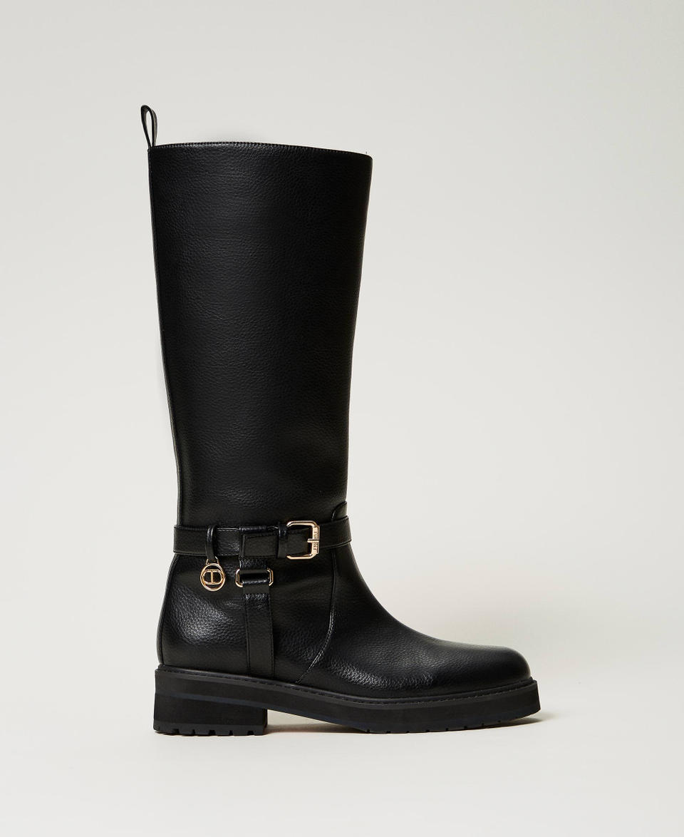 Twin Set Stivali biker in pelle con Oval T