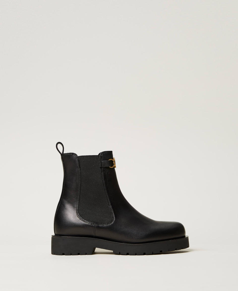 Twin Set Stivali chelsea in pelle con Oval T