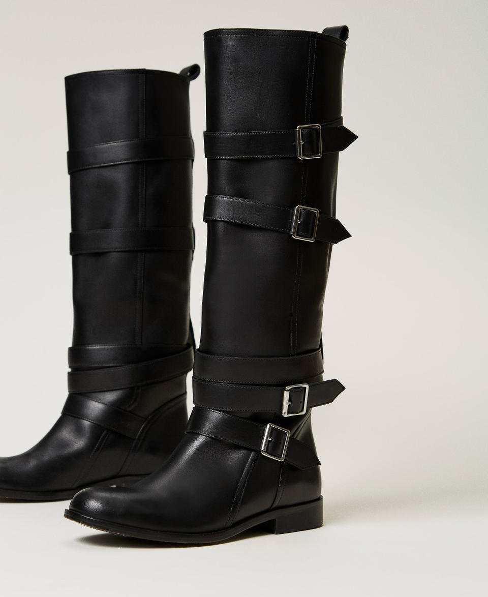 Twin Set Stivali In Pelle Con Cinturini