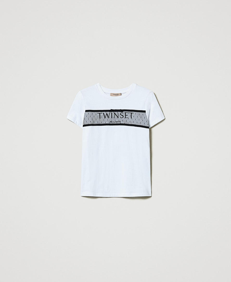 Twin Set T-shirt Con Balza In Tulle E Ricamo Logo