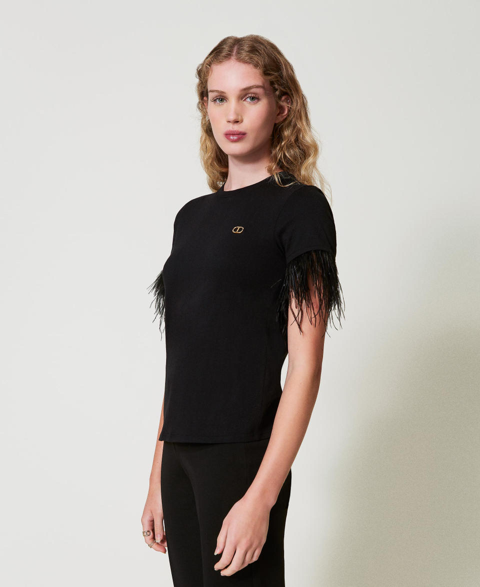 Twin Set T-shirt Con Logo Oval T E Piume