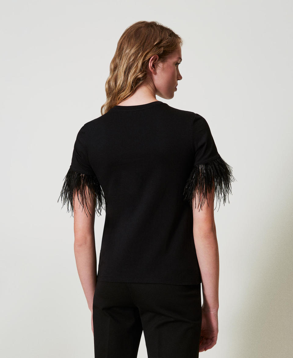 Twin Set T-shirt Con Logo Oval T E Piume