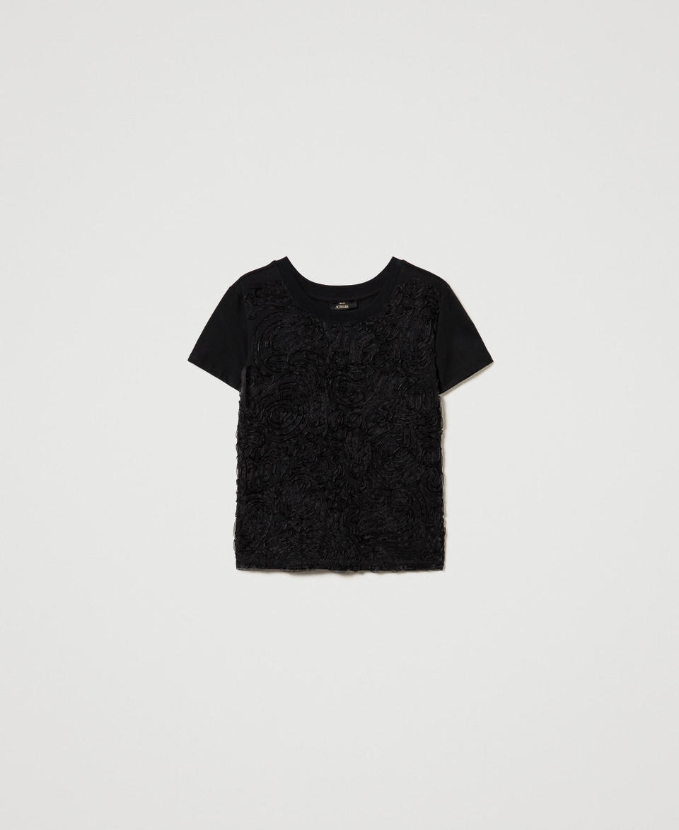 Twin Set T-shirt Con Ricami In Organza