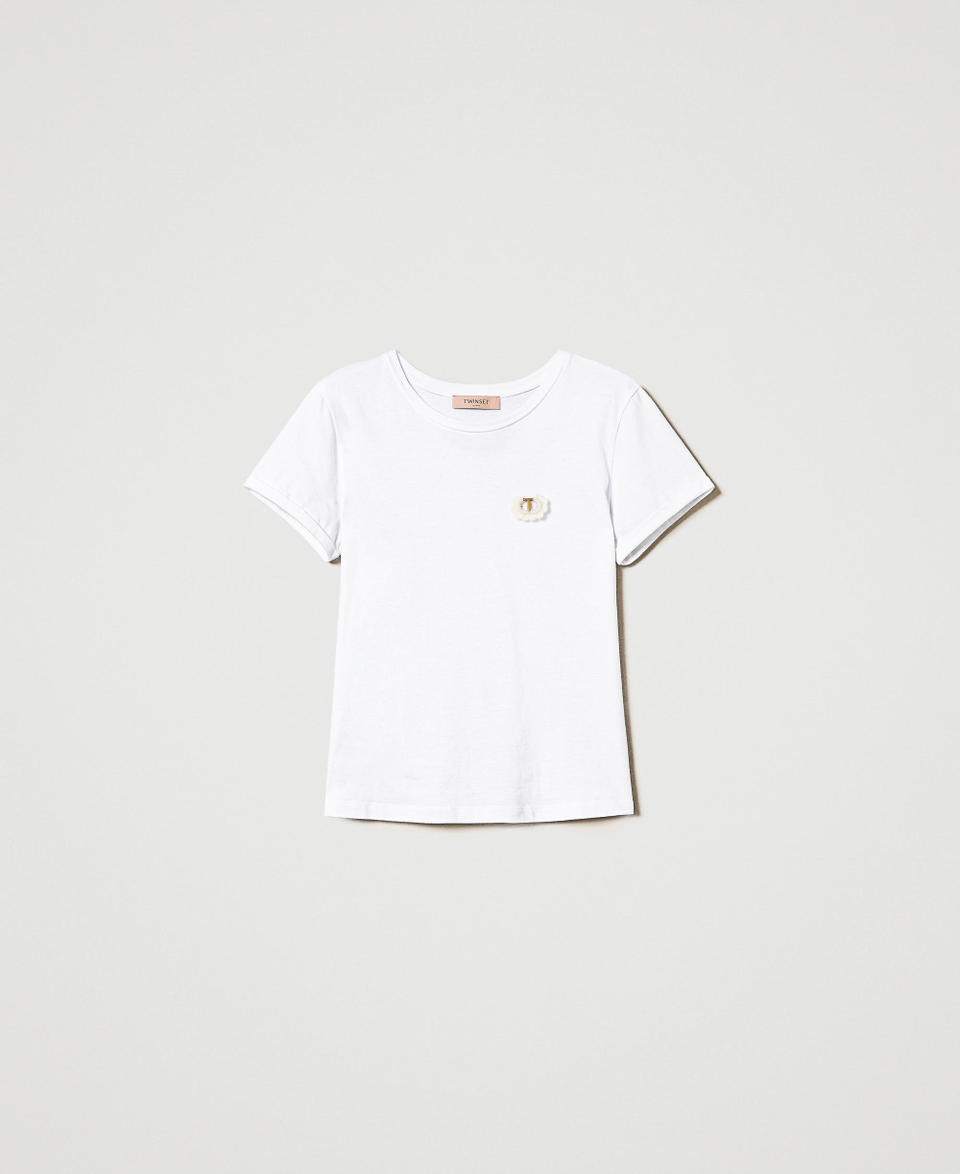 Twin Set T-shirt Fitted Con Spilla Crochet