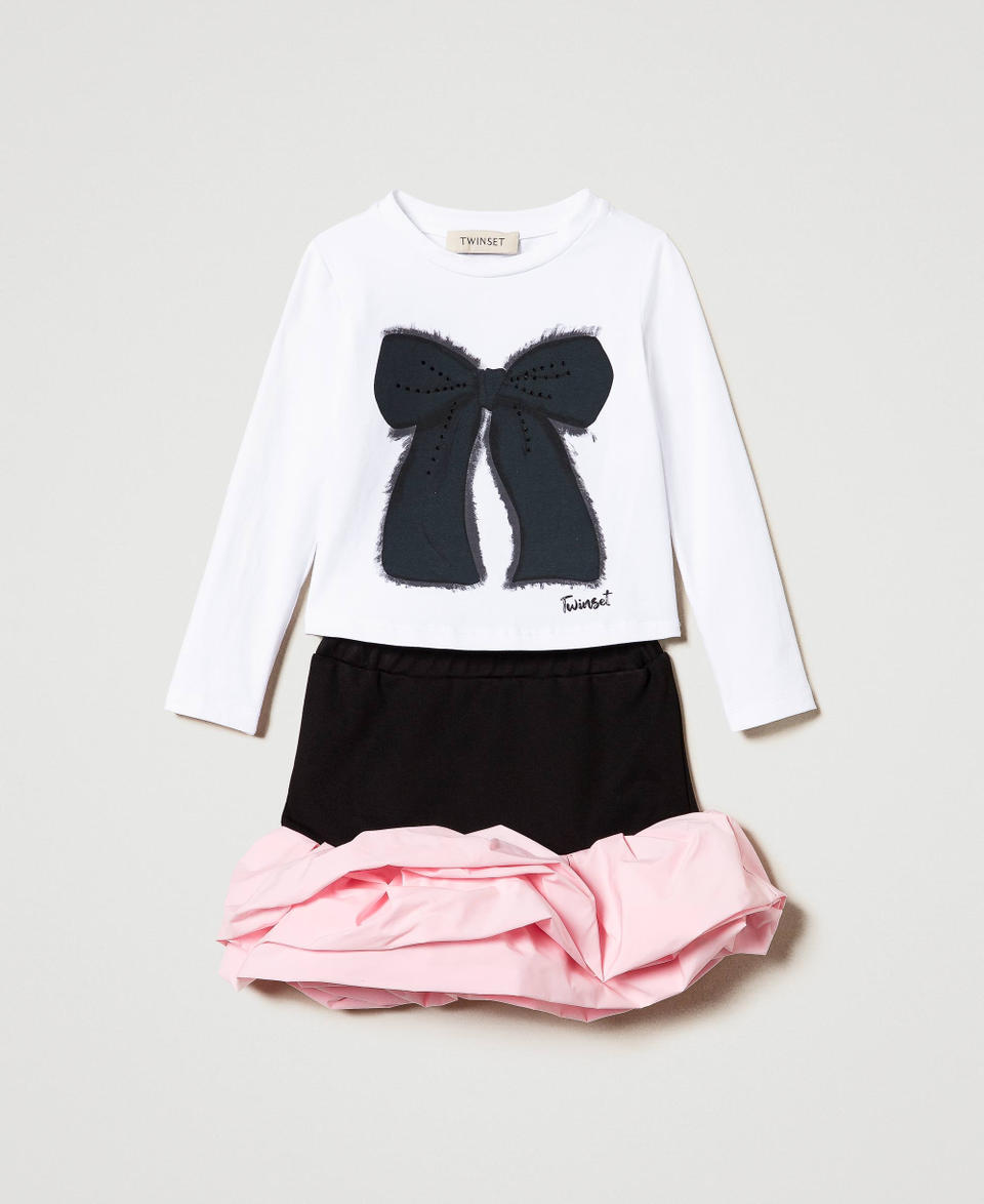 Twin Set T-shirt stampata e gonna con balze