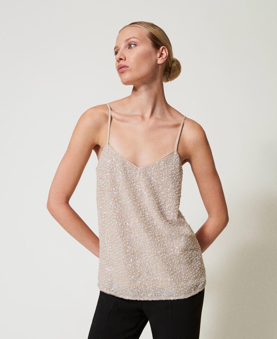 Twin Set Top con paillettes e perle