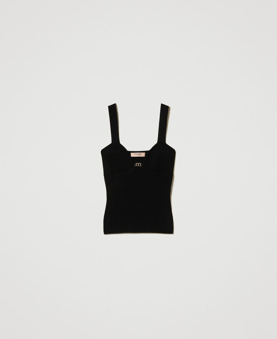 Twin Set Top Fitted In Maglia Con Logo Oval T