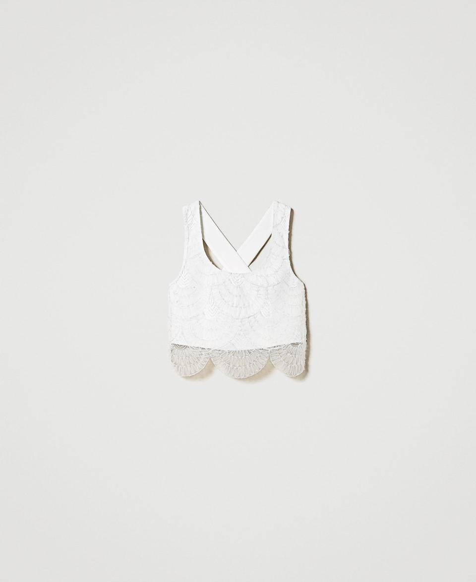 Twin Set Top In Crêpe Cady E Organza Ricamata