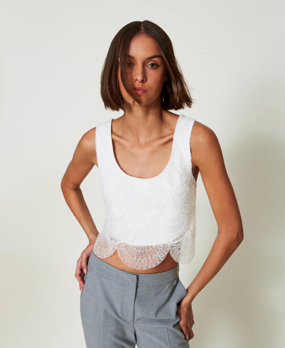 Twin Set Top In Crêpe Cady E Organza Ricamata