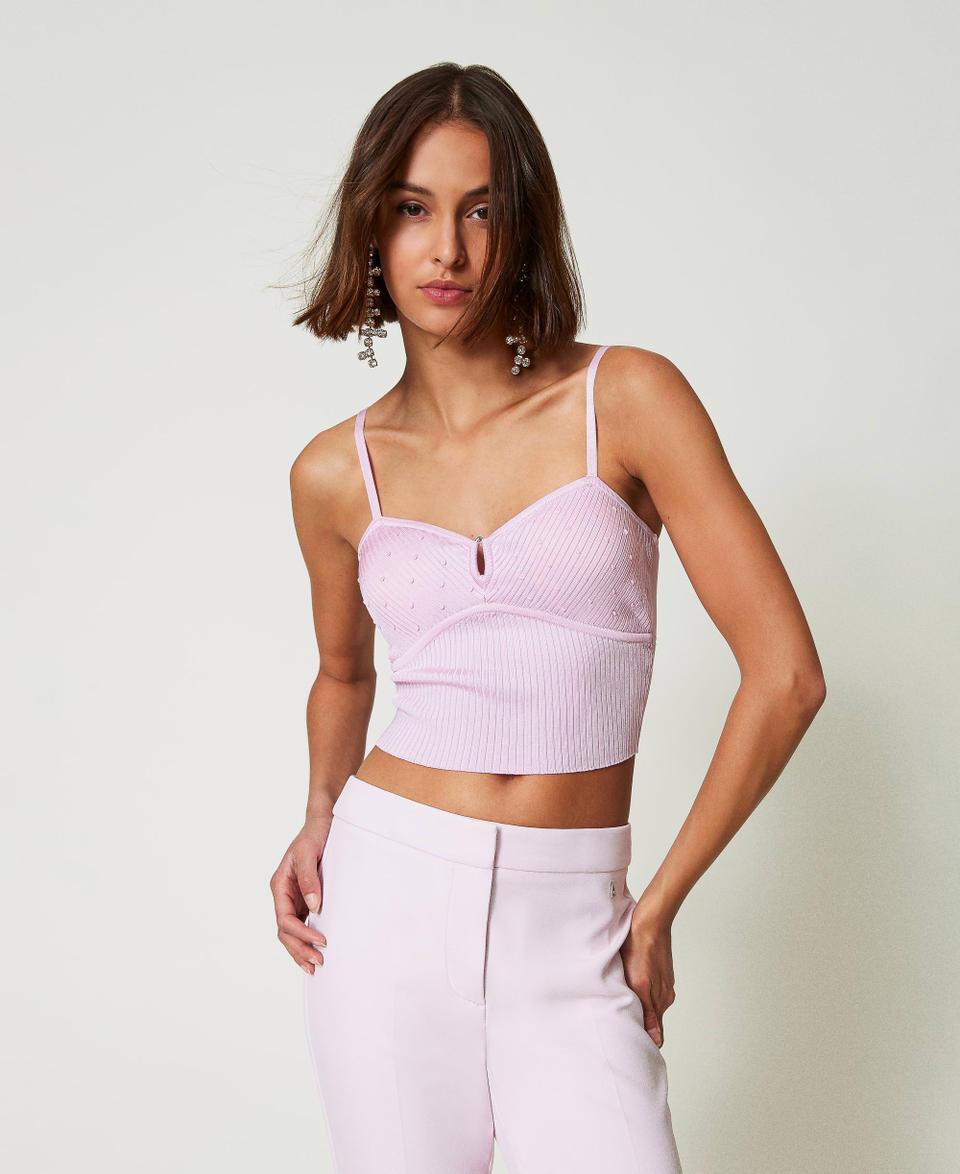 Twin Set Top In Filato Riciclato Con Perline