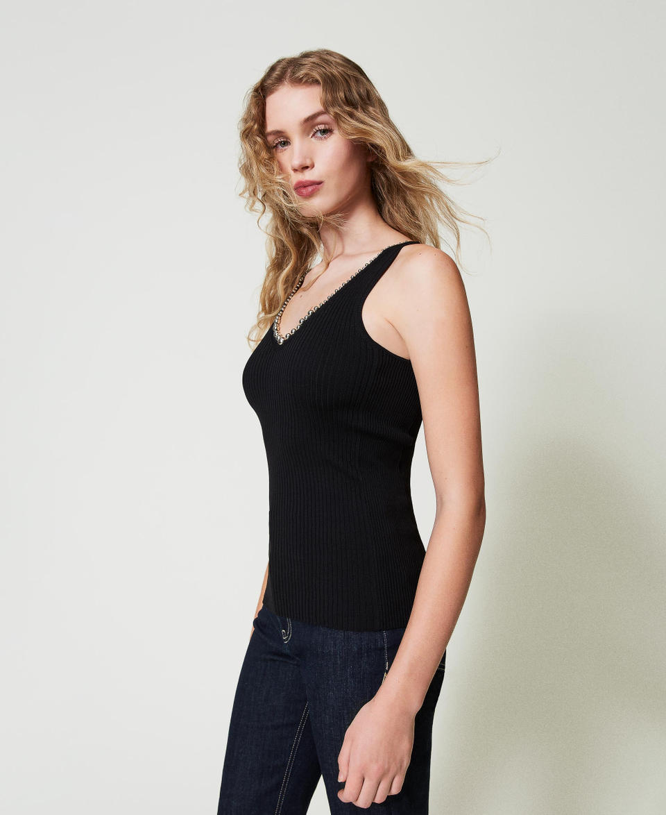 Twin Set Top In Maglia A Costine Con Perline