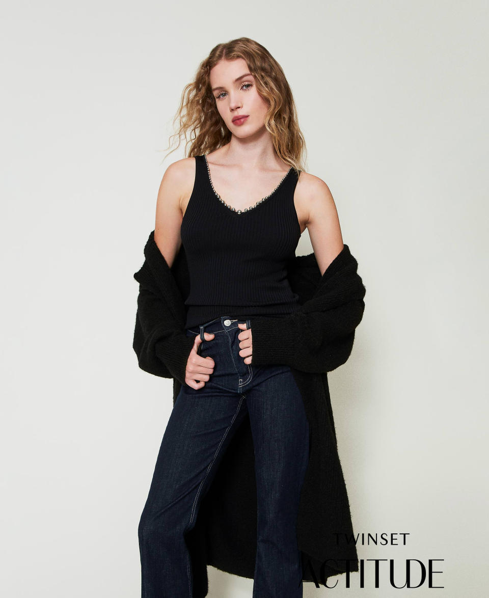 Twin Set Top In Maglia A Costine Con Perline