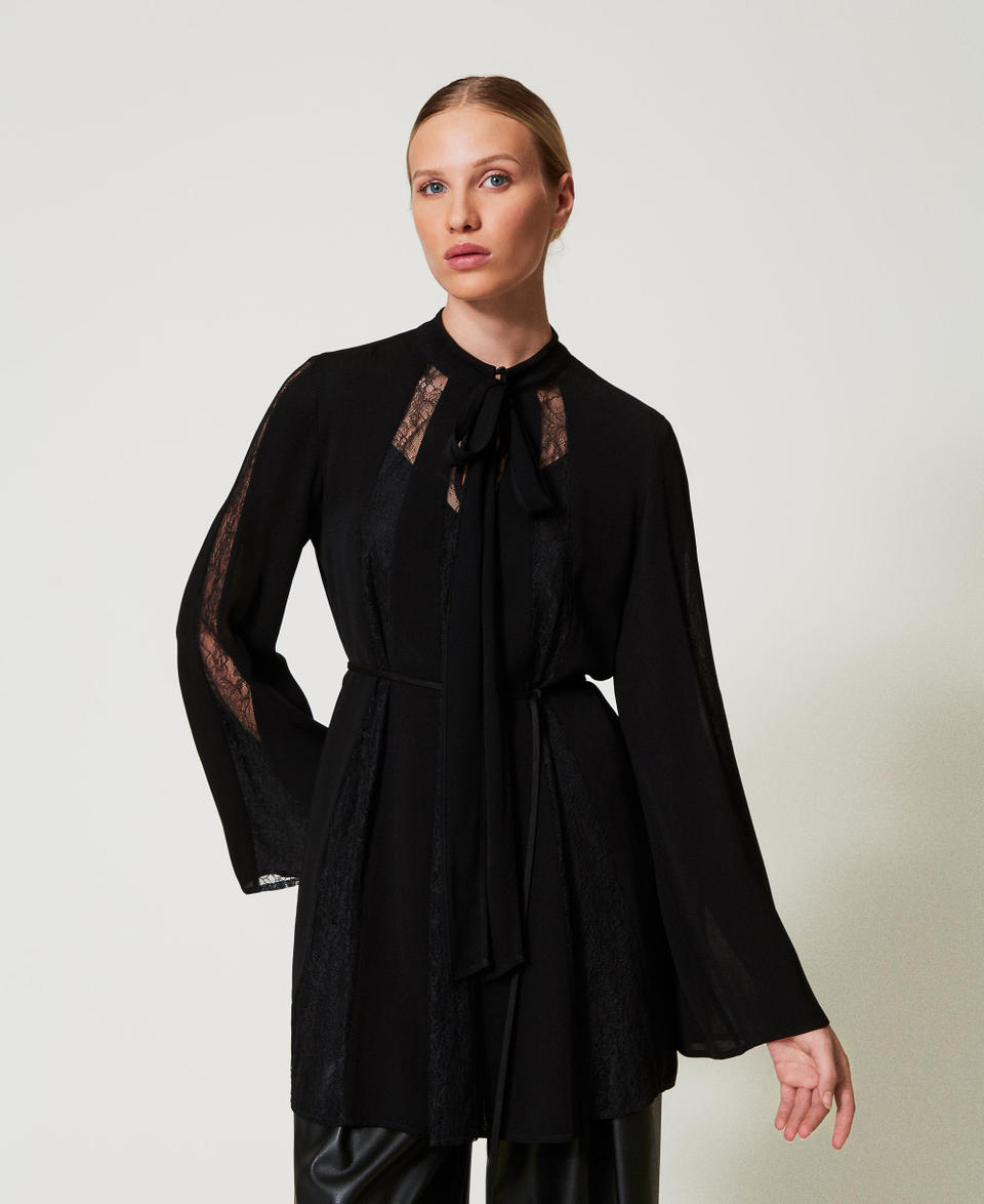 Twin Set Tunica In Crêpe Con Pizzo