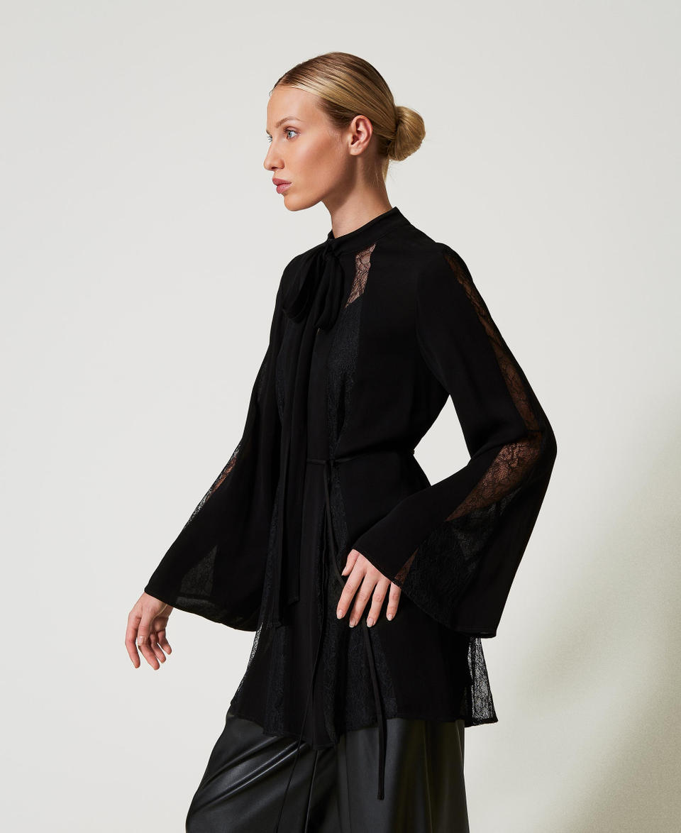 Twin Set Tunica In Crêpe Con Pizzo