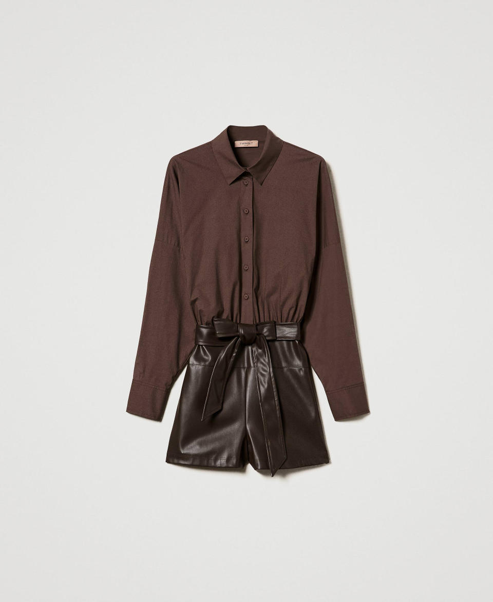 Twin Set Tuta Corta In Popeline E Tessuto Spalmato