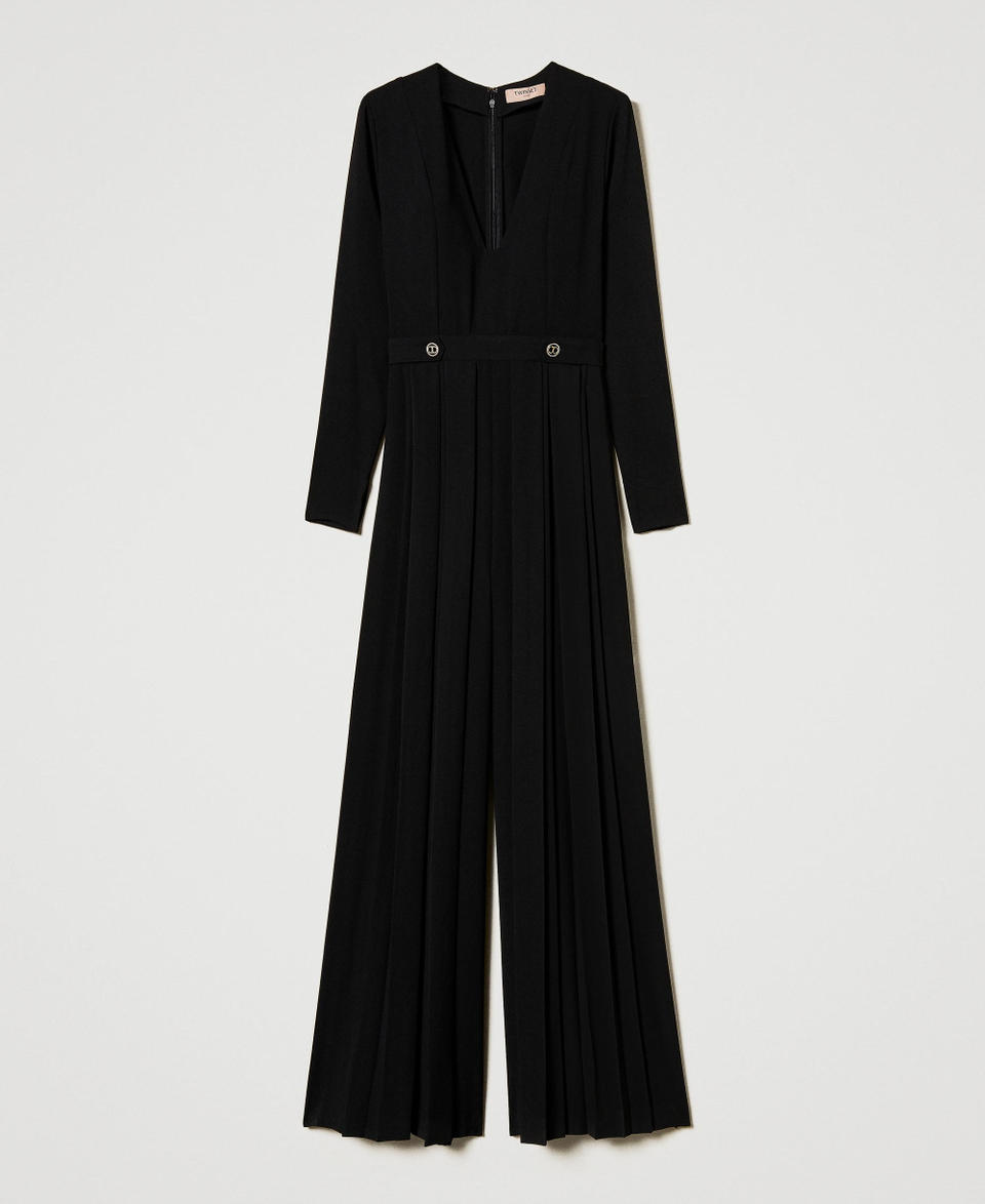 Twin Set Tuta In Crêpe Plissé Con Bottoni