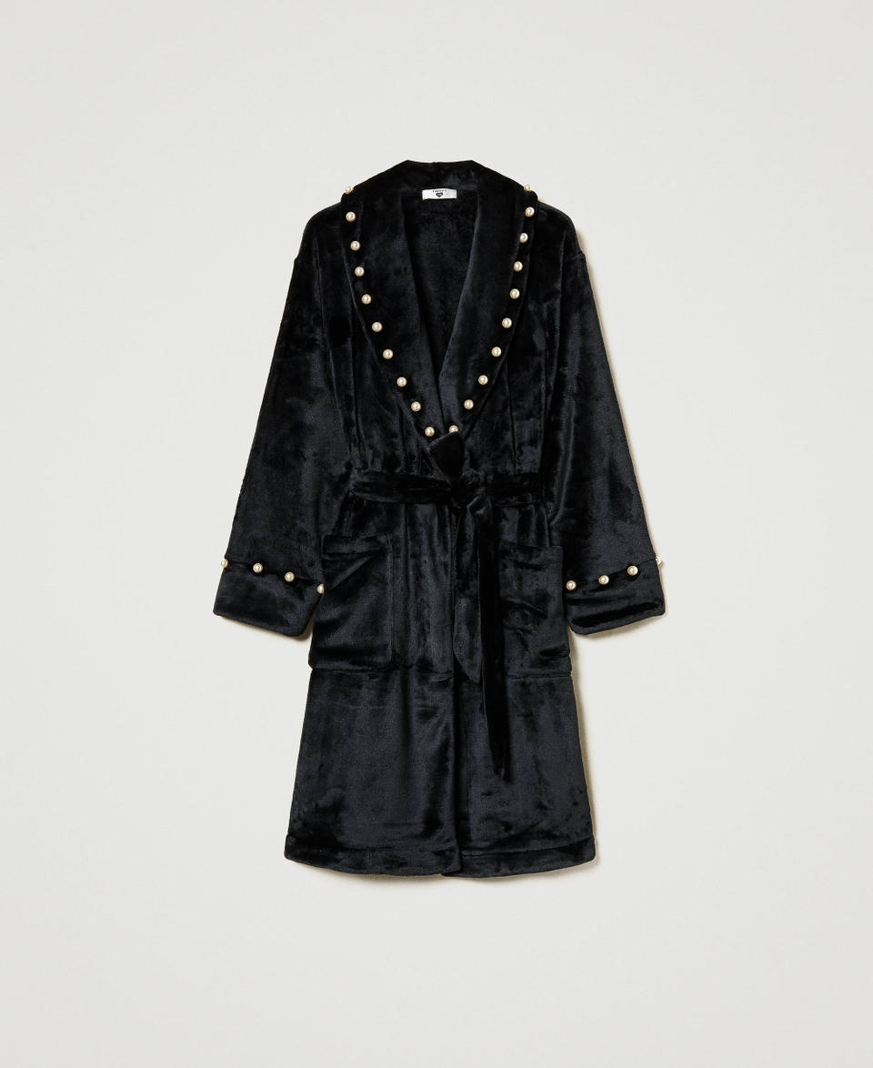 Twin Set Vestaglia In Faux Fur Con Perle