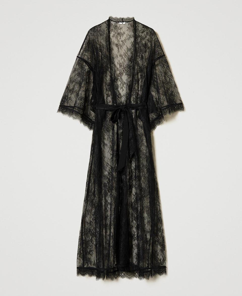 Twin Set Vestaglia Lunga In Pizzo Con Cintura