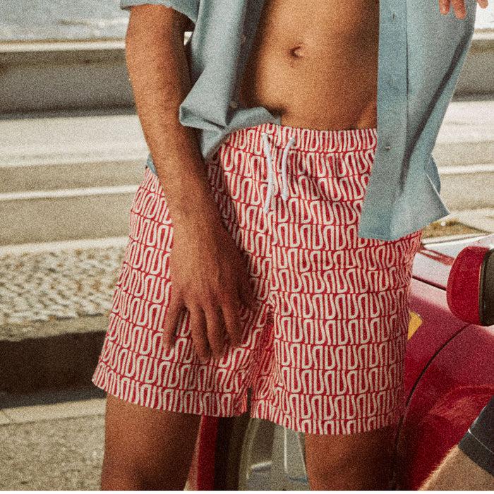 Ulturale Costume Rosso Con Pattern Ulturale Bianco – Ulturale