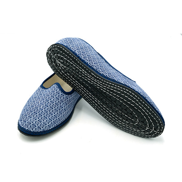 Ulturale Furlane Blu Con Pattern Ulturale Bianco E Bordo Blu In 100% Velluto Di Cotone - Ulturale