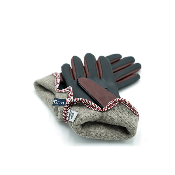 Ulturale Guanti Donna Intrecciati Bicolore Rosso E Nero Con Cashmere Interno - Ulturale