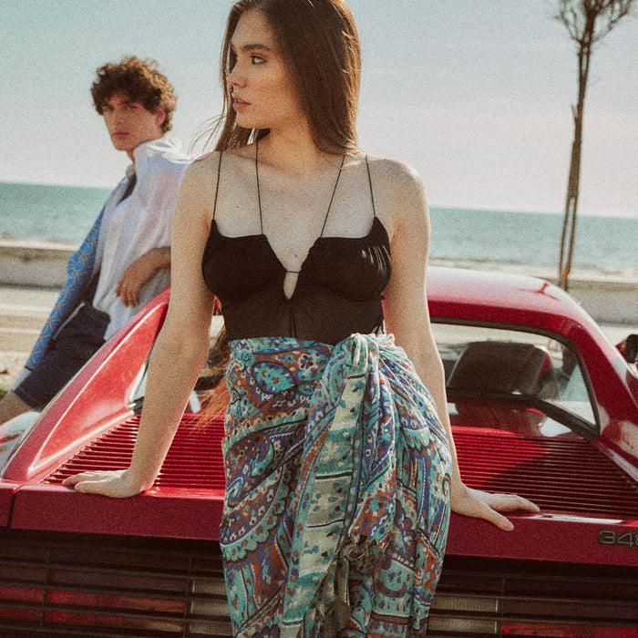 Ulturale Pareo Fantasia Blu In 100% Micromodal - Ulturale