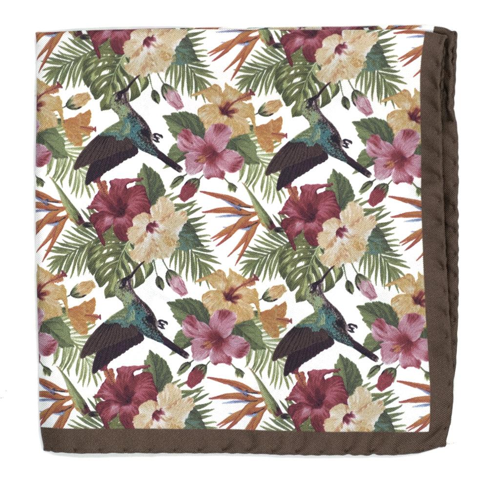 Ulturale Pochette fondo bianco con fiori colorati in 100% seta - Ulturale