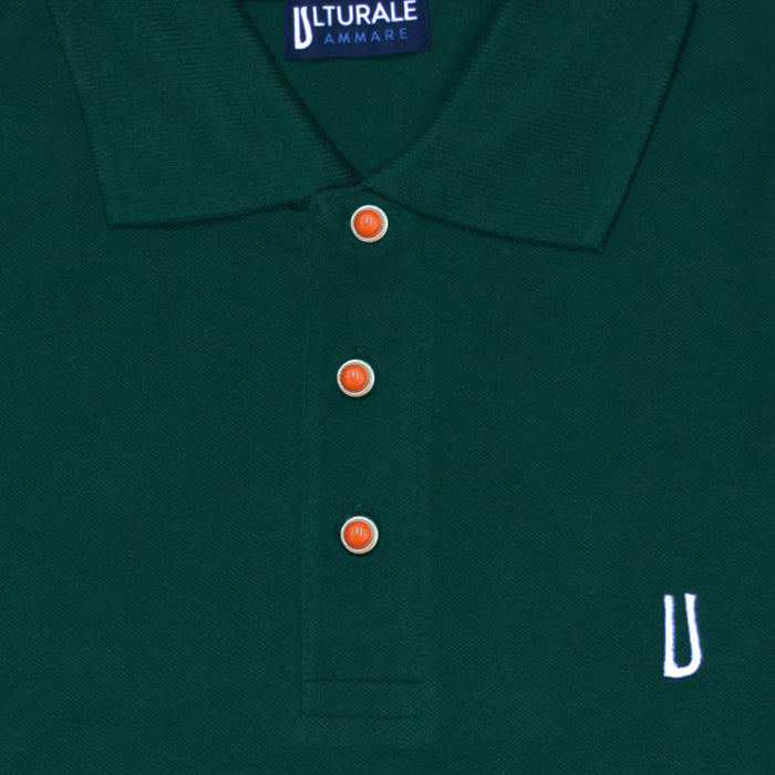 Ulturale Polo Verde Con Bottoni In Corallo E Argento In 100% Cotone - Ulturale