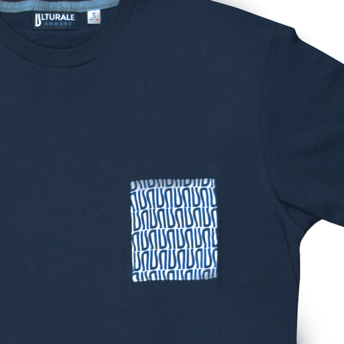 Ulturale T-Shirt Blu Con Taschino Bianco E Logomania Blu In 100% Cotone - Ulturale