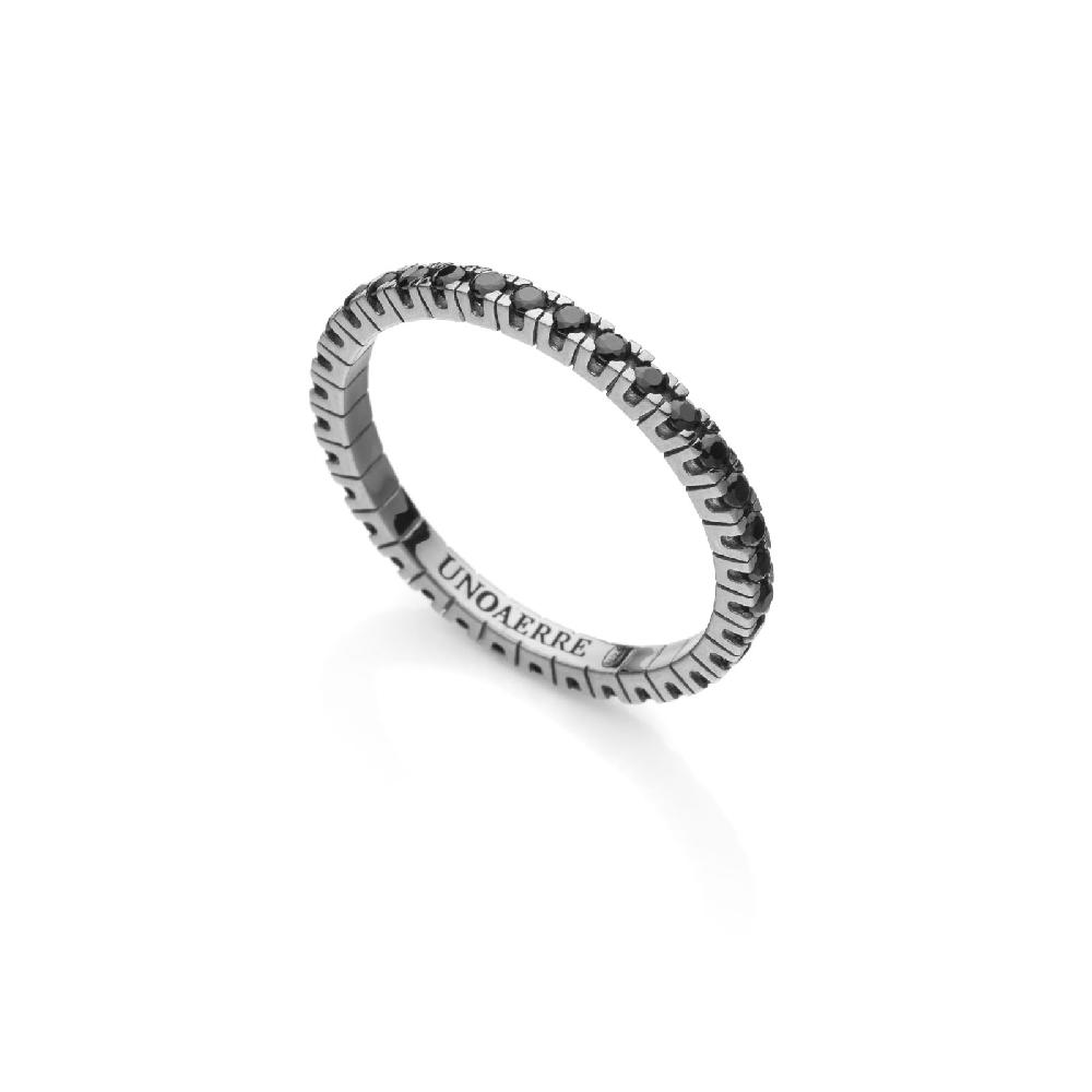 Unoaerre Anello in argento brunito con zirconi neri | UNOAERRE Gioielli